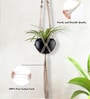 Beige Macrame Large Hanging Rope Planter with Metal Black Pot (Set of 2)