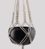 Beige Macrame Large Hanging Rope Planter with Metal Black Pot (Set of 2)