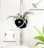 Beige Macrame Medium Hanging Rope Planter with Metal Black Pot (Set of 2)