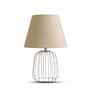 Beige Metal Cage Table Lamp With Cotton Fabric Shade   Minimalist Home Lighting