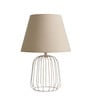 Beige Metal Cage Table Lamp With Cotton Fabric Shade   Minimalist Home Lighting