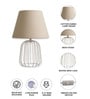 Beige Metal Cage Table Lamp With Cotton Fabric Shade   Minimalist Home Lighting