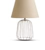 Beige Metal Cage Table Lamp With Cotton Fabric Shade   Minimalist Home Lighting