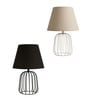 Beige Metal Cage Table Lamp With Cotton Fabric Shade   Minimalist Home Lighting