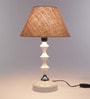 Exemplary Brown Natural Fiber Shade Night Lamp With Metal Base