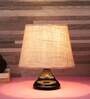 Beige Natural Fiber Shade Table Lamp With Black Base