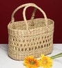 Beige Natural Fibre Hamper Fruit Basket- Oval Jali
