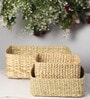 Beige Natural Fibre Set of 3 Organiser Tray and Storage Basket