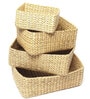 Beige Natural Fibre Set of 4 Organiser Tray and Storage Basket