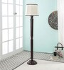 White Fabric Shade Floor Lamp with Brown Base