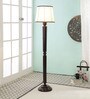 White Fabric Shade Floor Lamp with Brown Base
