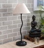 Beige Fabric Shade Table Lamp with Black Base