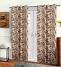 Beige Polyester Floral 7ft Semisheer Eyelet 2 Pc Door Curtains