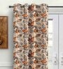 Beige Polyester Floral 7ft Semisheer Eyelet 2 Pc Door Curtains