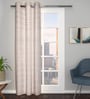 Beige Polyester Blend Geometric 8ft Light Filtering Eyelet Long Curtain