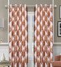 Beige Polyester Floral Light Filtering Eyelet 9 Feet Door Curtains (2 Pc)