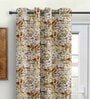 Beige Polyester Floral 9ft Semisheer Eyelet 2 Pc Long Door Curtains