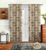 Beige Polyester Floral 9ft Semisheer Eyelet 2 Pc Long Door Curtains