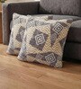 Beige Polyester Geometric 16x16 inches Cushion Covers Set of 2