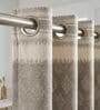 Beige Polyester Geometric 7Ft Light Filtering Eyelet Door Curtain