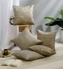 Beige Polyester Jacquard 16x16 inches Cushion Cover Set of 5