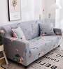 Beige Polyester Printed 90x18 Flexible Stretch 3 Seater Sofa Slipcover