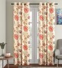 Beige Floral Polyester 9 Ft Blackout Eyelet Door Curtains (Set of 2)