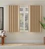 Beige Polyester Solid Jacquard 5ft Room Darkening Eyelet Window Curtains (2 Pc)