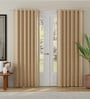 Beige Polyester Solid Jacquard 7ft Room Darkening Eyelet Door Curtains (2 Pc)
