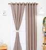 Beige Solid Polyester 7 Ft Sheer Eyelet Door Curtain