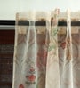 Beige Polyester Floral 7ft Sheer Fabric Loops Door Curtain