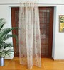 Beige Polyester Floral 7ft Sheer Fabric Loops Door Curtain