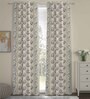 Beige Polyester Floral 7ft Semisheer Eyelet (2 Pc) Door Curtains