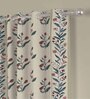 Beige Polyester Floral 7ft Semisheer Eyelet (2 Pc) Door Curtains