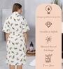 Beige Printed Cotton Women Bath Robe With Belt (L)