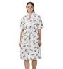 Beige Printed Cotton Women Bath Robe With Belt (L)