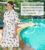 Beige Printed Cotton Women Bath Robe With Belt (L)