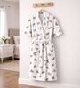 Beige Printed Cotton Women Bath Robe With Belt (L)