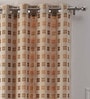 Beige Cotton Geometric 9ft Light Filtering Eyelet 1 Pc Door Curtain
