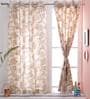 Beige Floral Jute 5 Ft Light Filtering Eyelet Window Curtain