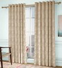 Beige Floral Poly Cotton 7 Ft Light Filtering Eyelet Door Curtains (Set of 2)