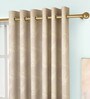 Beige Floral Poly Cotton 7 Ft Light Filtering Eyelet Door Curtains (Set of 2)