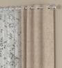 Beige Floral Poly Cotton 5 Ft Semisheer Eyelet Window Curtains (Set of 4)