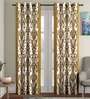 Beige Floral Polyester 9 Ft Semisheer Eyelet Door Curtains (Set of 2)