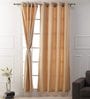 Beige Striped Silk 7 Ft Light Filtering Eyelet Door Curtain