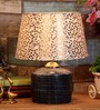 Beige & Gold Shade Table Lamp With Terracotta Base