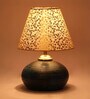 Beige & Gold Shade Table Lamp With Terracotta Base