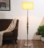 Beige Fabric Shade Club Floor Lamp With Mango wood Base