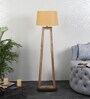 Amalia Beige Iron Shade Club Floor Lamp With Wood Base