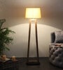 Amalia Beige Iron Shade Club Floor Lamp With Wood Base